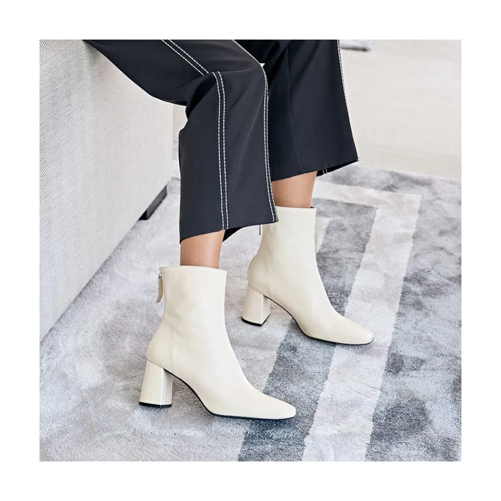 ANGEL ALARCON Aland - Women S Square Toe Leather Booties, Wide Heel And Zip<Vrouwen Boots And Booties