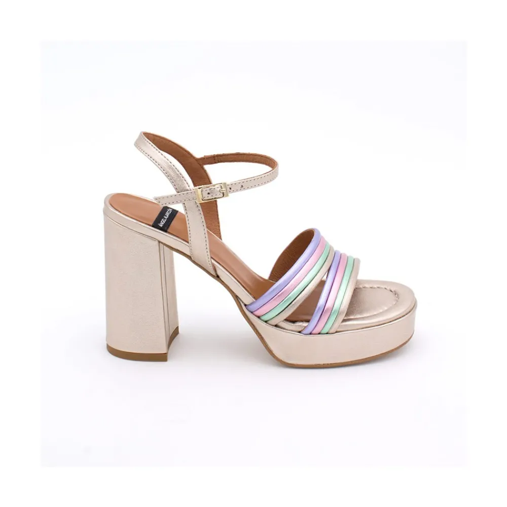 ANGEL ALARCON Amber - Strap Metallized Combi Leather With Block High Heel & Platform<Vrouwen Metallized Shoes