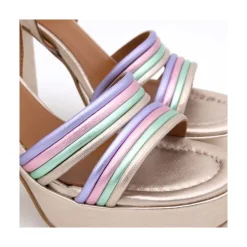ANGEL ALARCON Amber - Strap Metallized Combi Leather With Block High Heel & Platform<Vrouwen Metallized Shoes