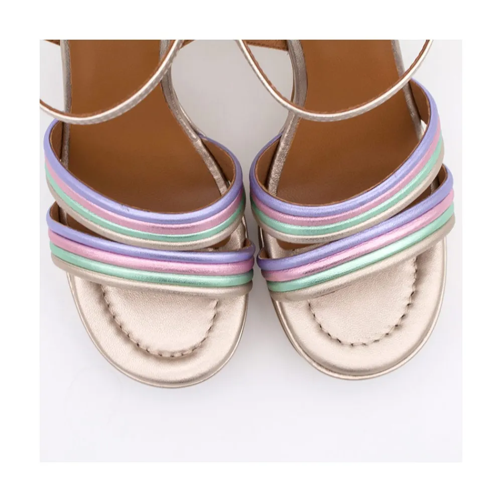 ANGEL ALARCON Amber - Strap Metallized Combi Leather With Block High Heel & Platform<Vrouwen Metallized Shoes
