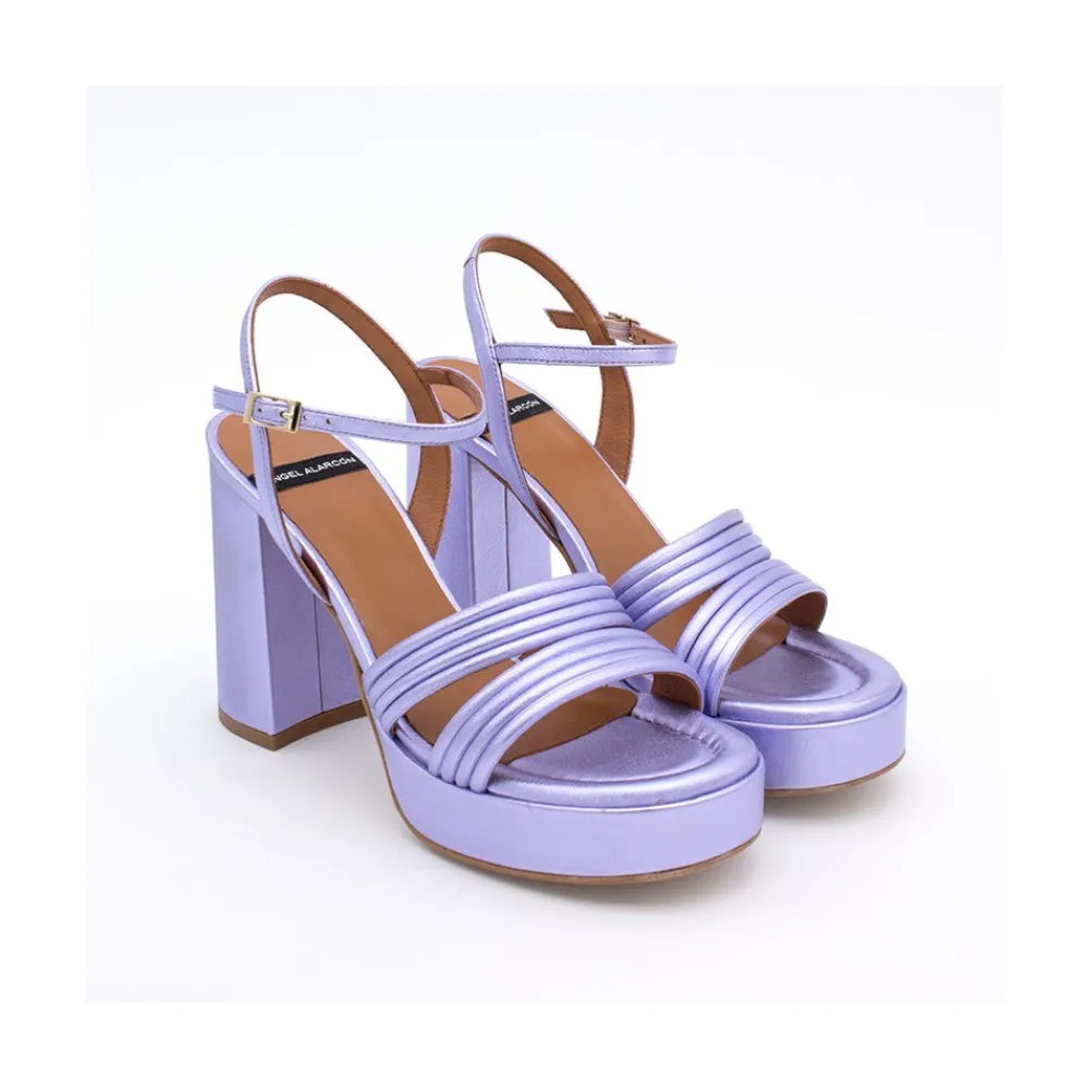 ANGEL ALARCON Amber - Strap Metallized Combi Leather With Block High Heel & Platform<Vrouwen Metallized Shoes