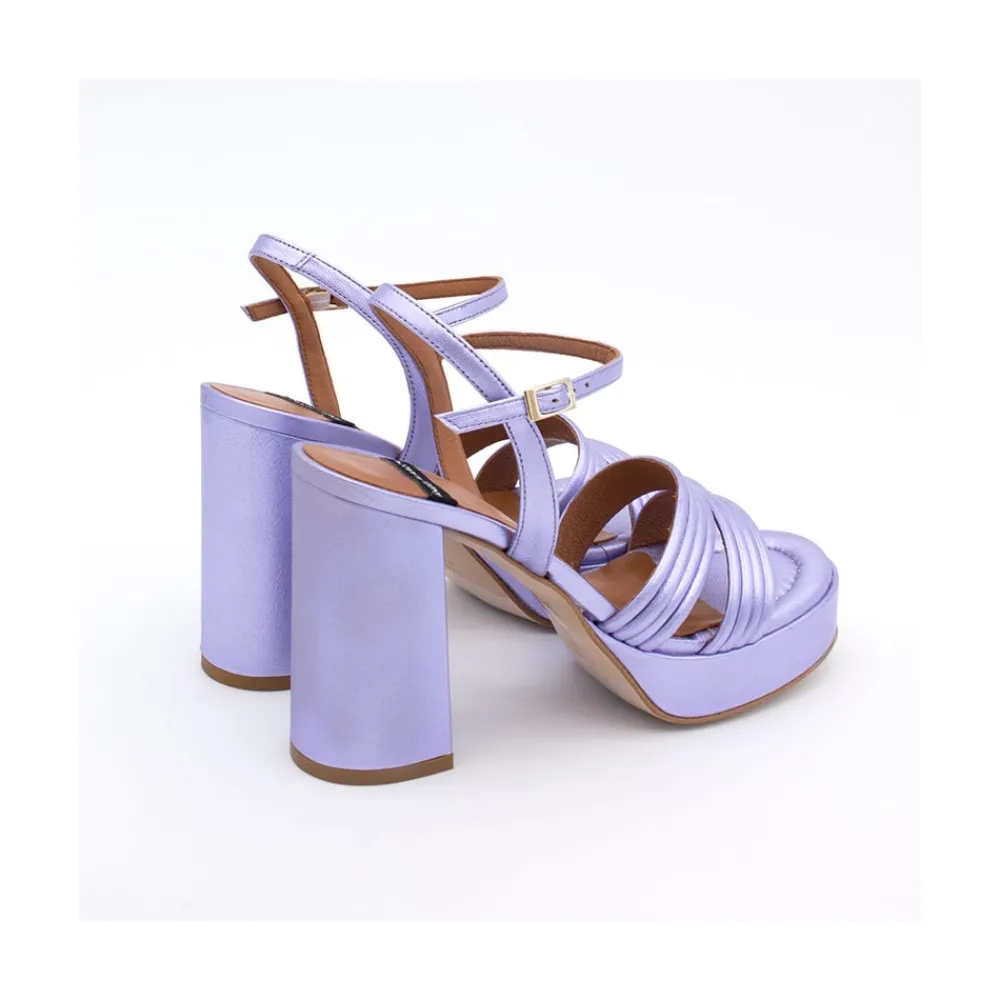 ANGEL ALARCON Amber - Strap Metallized Combi Leather With Block High Heel & Platform<Vrouwen Metallized Shoes