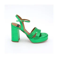 ANGEL ALARCON Amber - Strap Metallized Leather Sandals With Block High Heel & Platform<Vrouwen Metallized Shoes