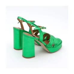 ANGEL ALARCON Amber - Strap Metallized Leather Sandals With Block High Heel & Platform<Vrouwen Metallized Shoes