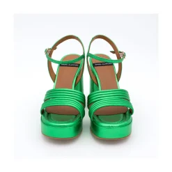 ANGEL ALARCON Amber - Strap Metallized Leather Sandals With Block High Heel & Platform<Vrouwen Metallized Shoes