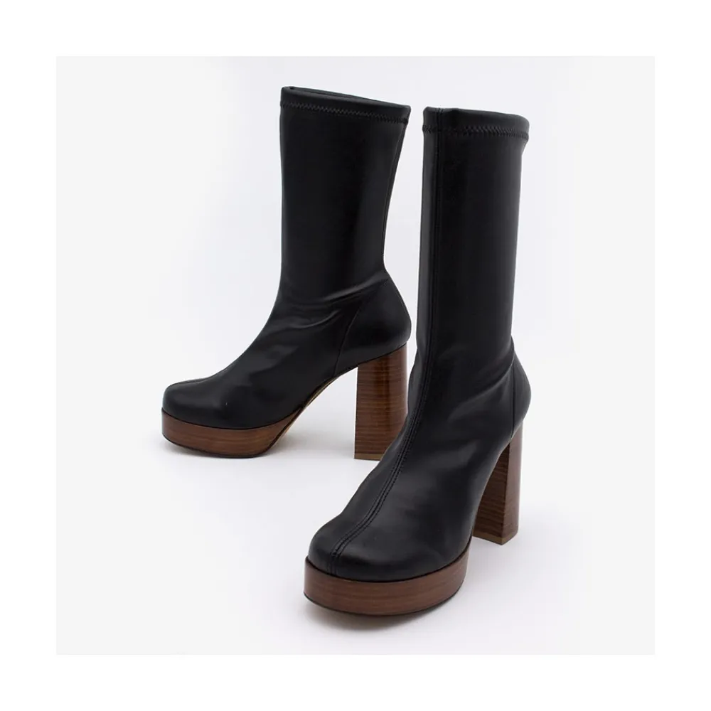 ANGEL ALARCON Anderson - Women S Leather Ankle Boots With Wood High Heel & Platform<Vrouwen Heeled Shoes