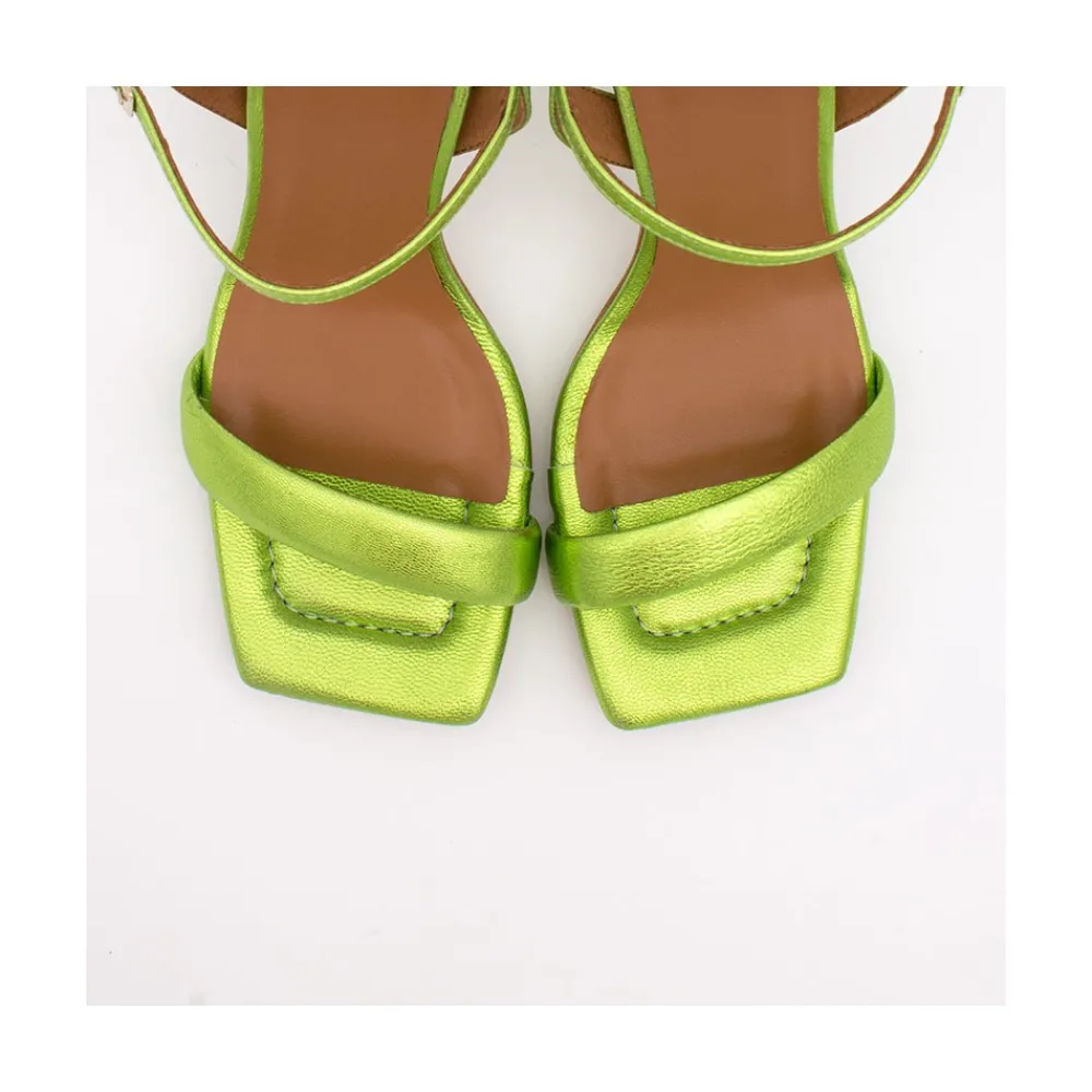 ANGEL ALARCON Carole - Heeled Women S Metallized Leather Sandals<Vrouwen Metallized Shoes