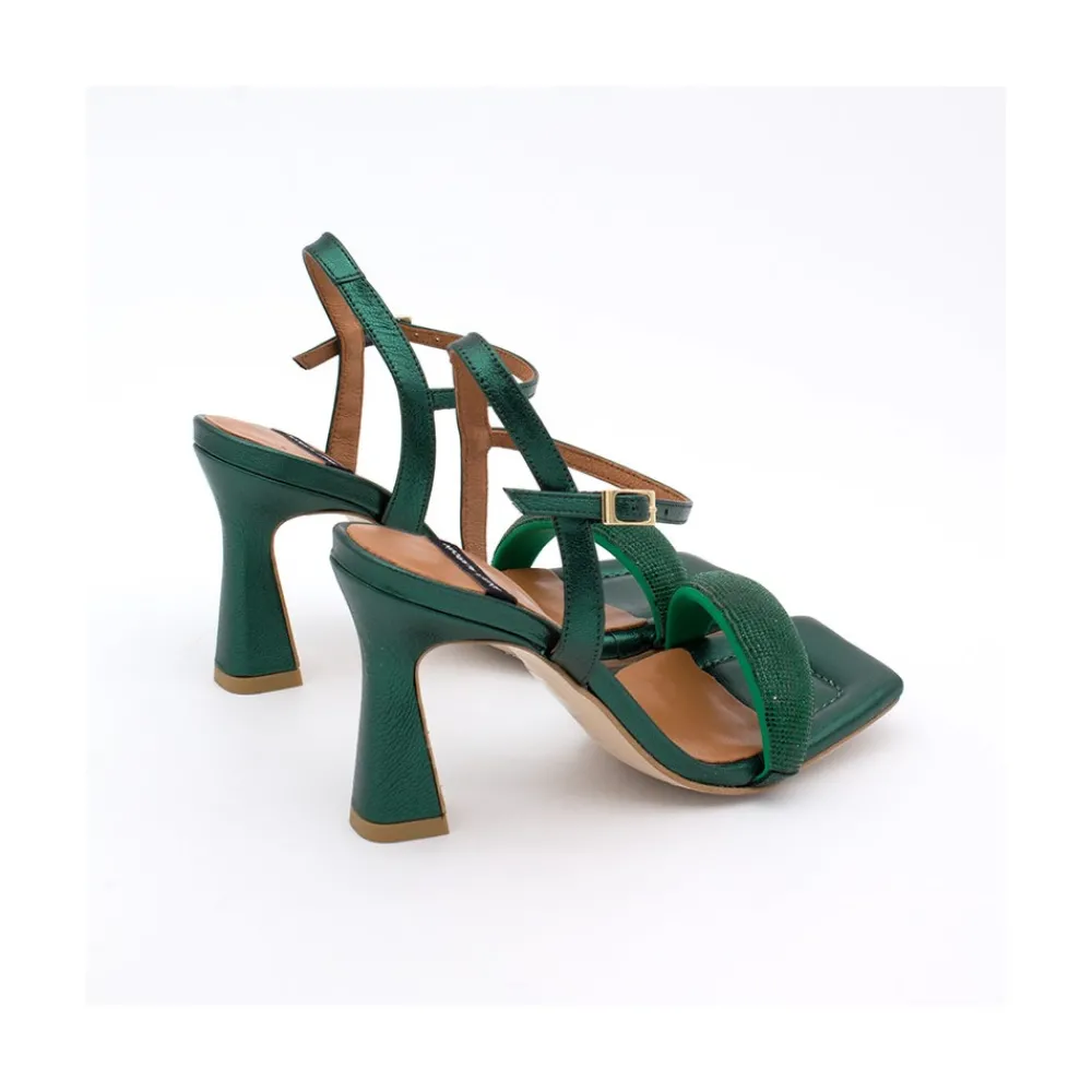 ANGEL ALARCON Carole Gem - Heeled Women S Leather Sandals With Sparkling Crystals<Vrouwen Metallized Shoes
