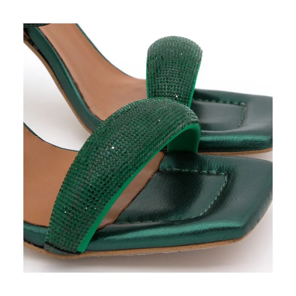 ANGEL ALARCON Carole Gem - Heeled Women S Leather Sandals With Sparkling Crystals<Vrouwen Metallized Shoes
