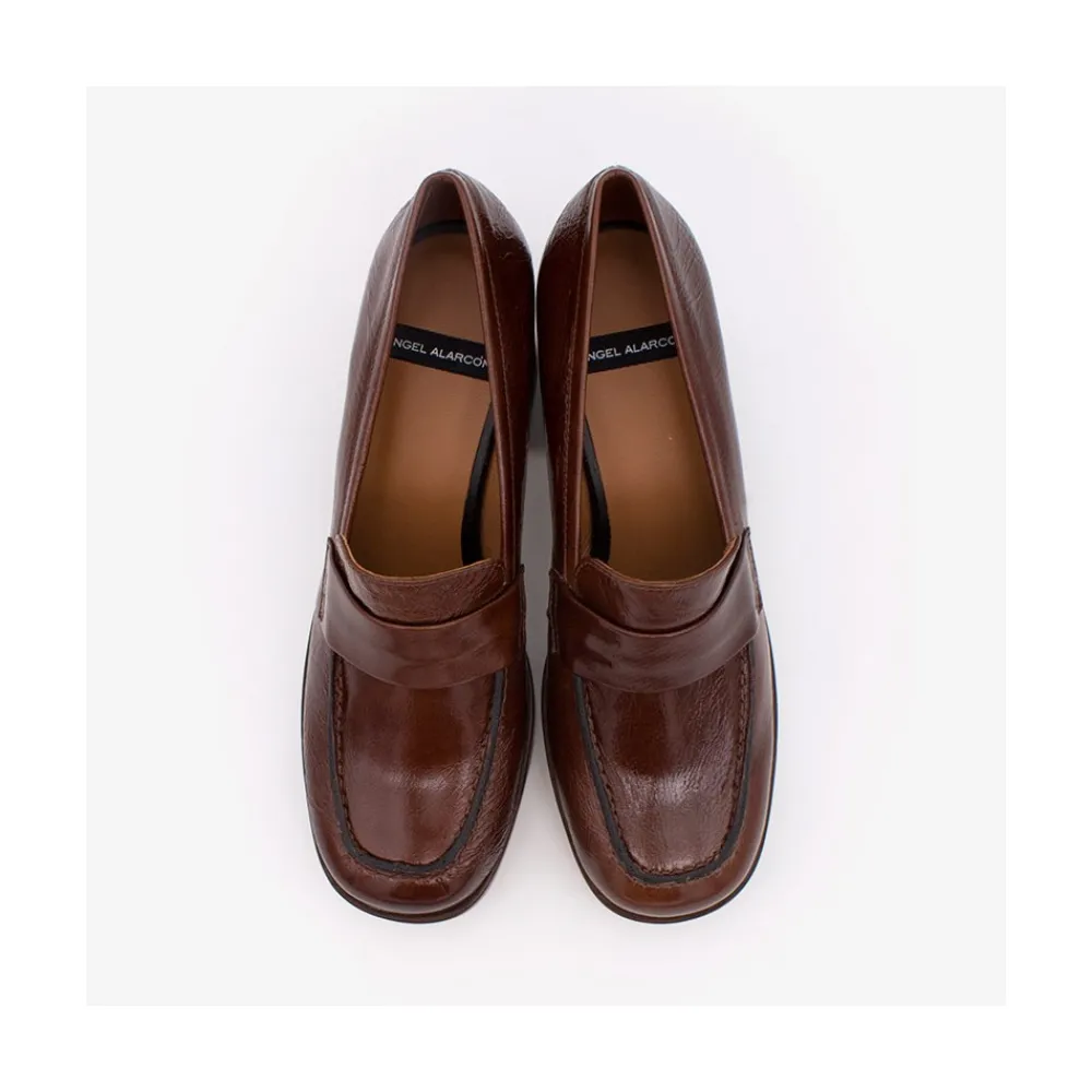 ANGEL ALARCON Gadea - Women S Leather Mocassin With Wood Heel & Platform<Vrouwen Moccasins