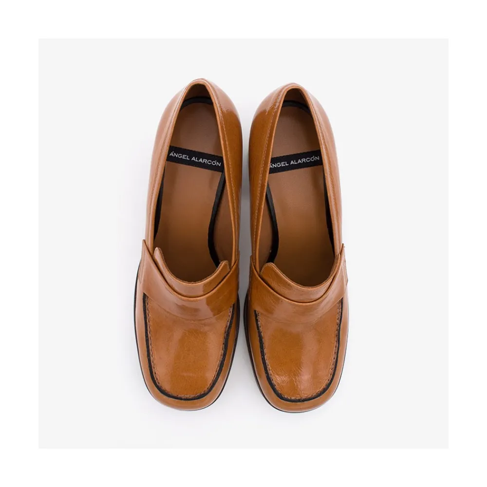 ANGEL ALARCON Gadea - Women S Leather Mocassin With Wood Heel & Platform<Vrouwen Moccasins