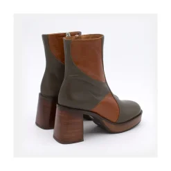 ANGEL ALARCON Ingrid - Leather Ankle Boots With Wood Block Heel & Platform<Vrouwen Heeled Shoes