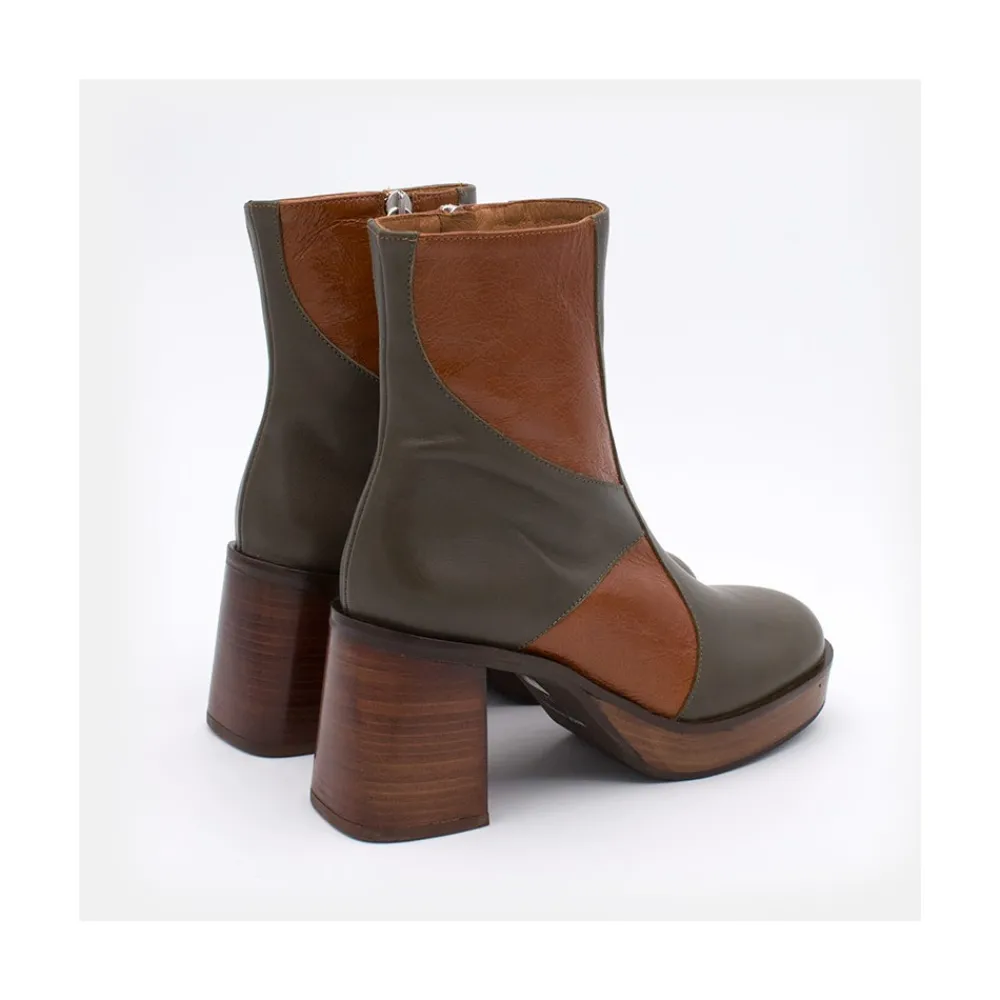 ANGEL ALARCON Ingrid - Leather Ankle Boots With Wood Block Heel & Platform<Vrouwen Heeled Shoes