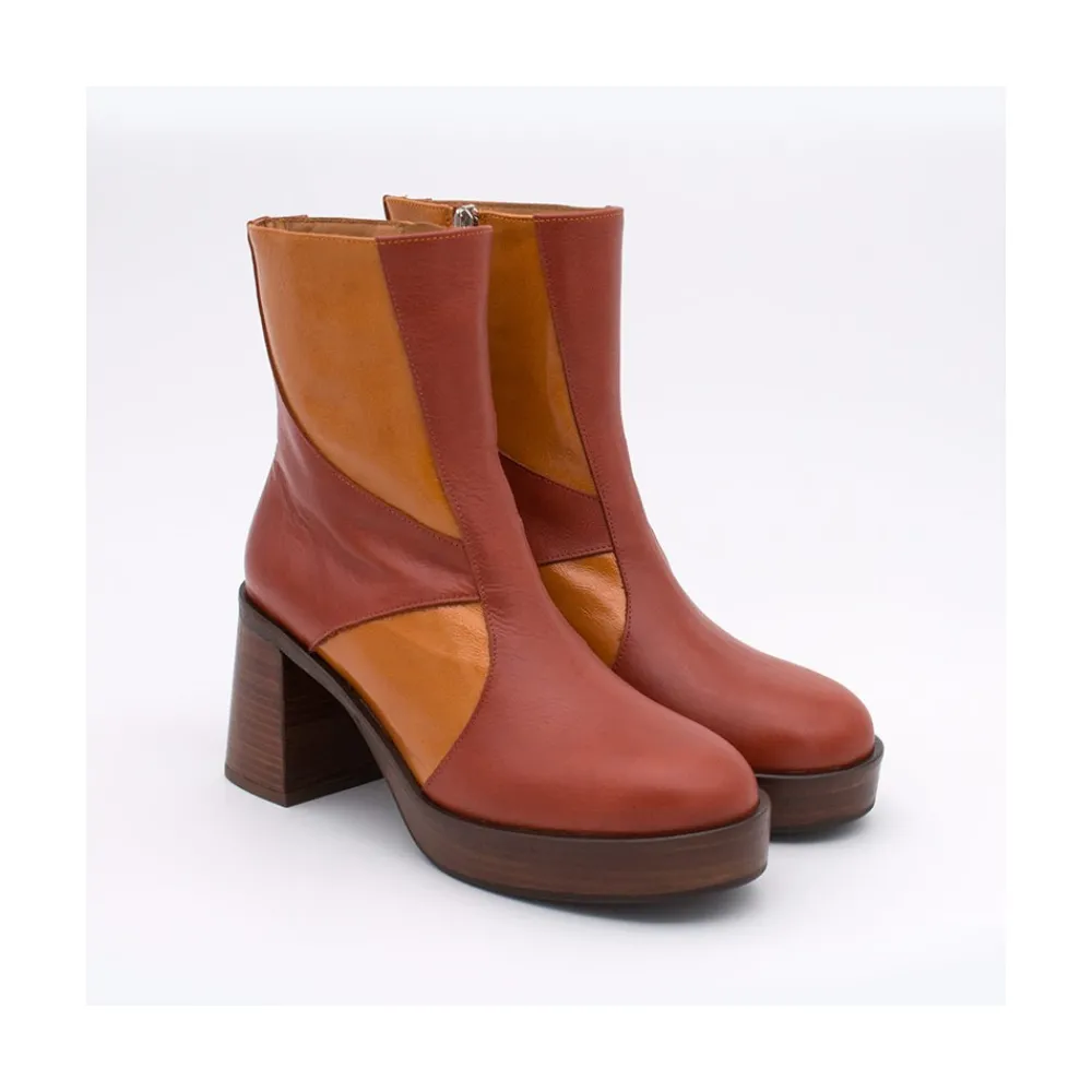ANGEL ALARCON Ingrid - Leather Ankle Boots With Wood Block Heel & Platform<Vrouwen Last Units