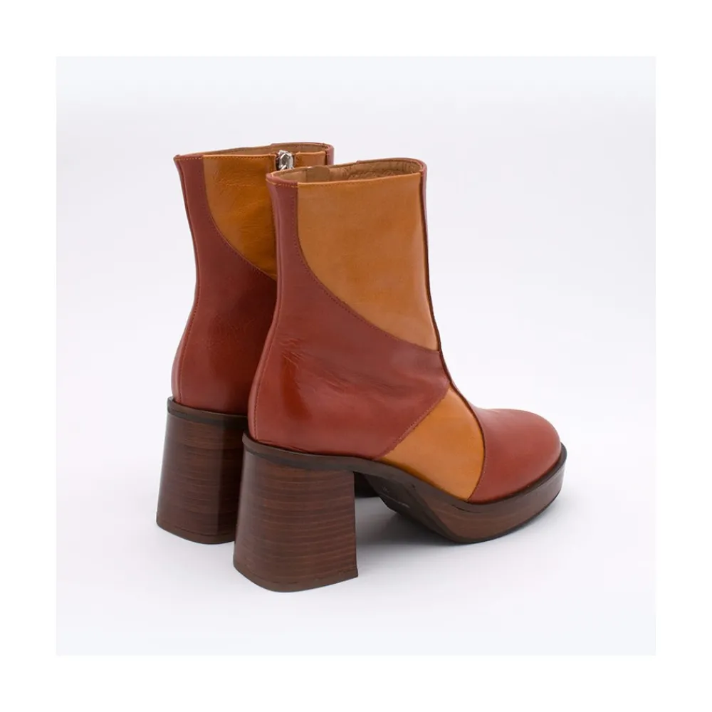 ANGEL ALARCON Ingrid - Leather Ankle Boots With Wood Block Heel & Platform<Vrouwen Last Units