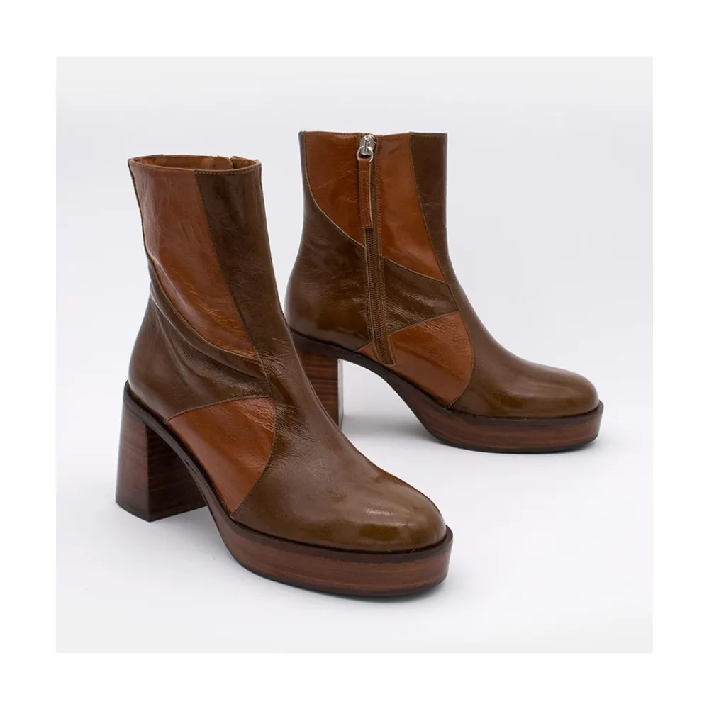 ANGEL ALARCON Ingrid - Shiny Leather Ankle Boots With Wood Block Heel & Platform<Vrouwen Last Units