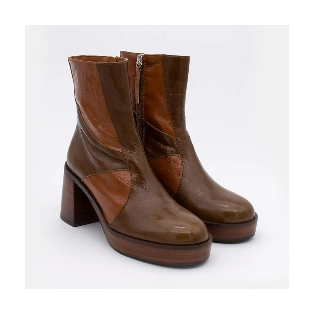 ANGEL ALARCON Ingrid - Shiny Leather Ankle Boots With Wood Block Heel & Platform<Vrouwen Last Units