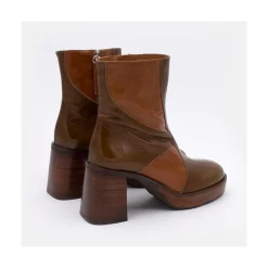 ANGEL ALARCON Ingrid - Shiny Leather Ankle Boots With Wood Block Heel & Platform<Vrouwen Last Units