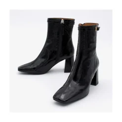 ANGEL ALARCON Jantar - Heeled Shiny Leather Booties With Square Toe & Zipper<Vrouwen Boots And Booties