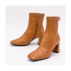 ANGEL ALARCON Jantar - Heeled Shiny Leather Booties With Square Toe & Zipper<Vrouwen Boots And Booties
