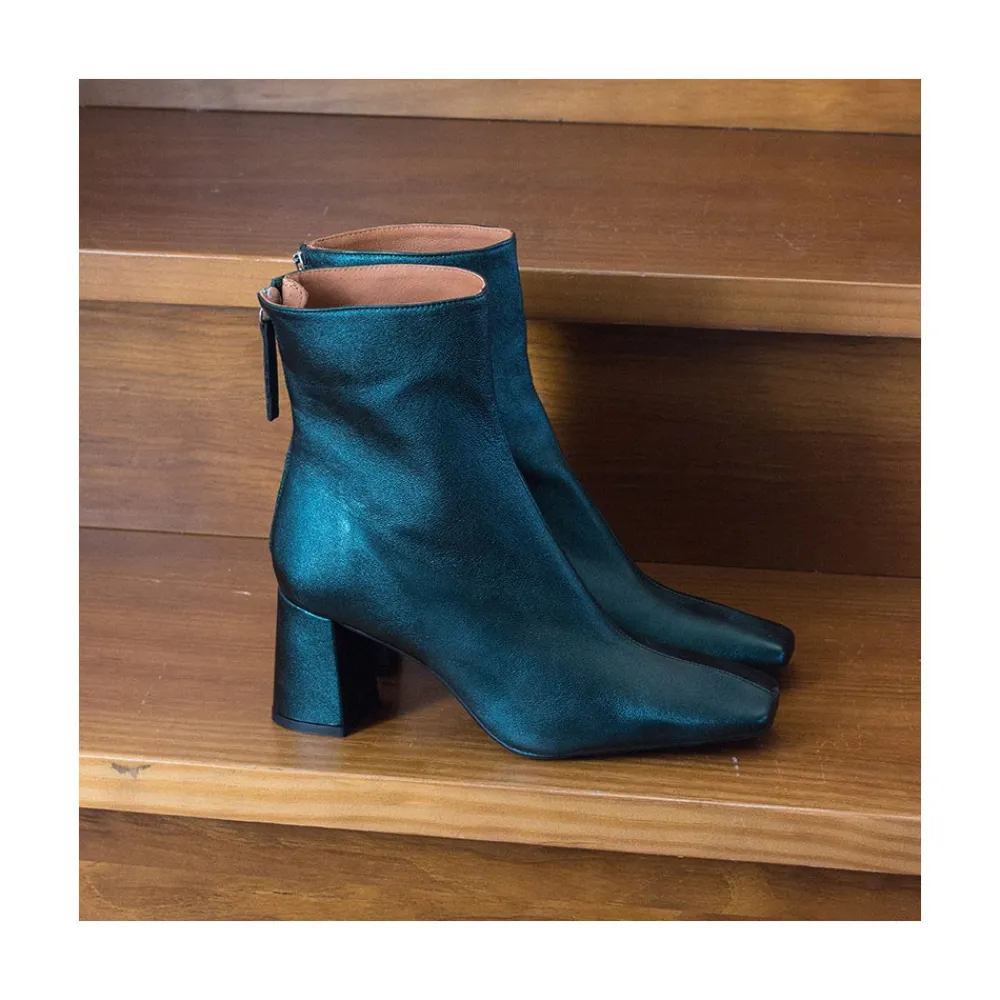ANGEL ALARCON Lauryn - Leather Ankle Boots With A Metallic Ornament<Vrouwen Metallized Shoes