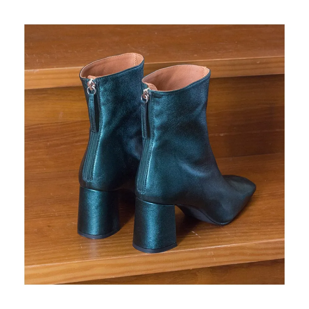 ANGEL ALARCON Lauryn - Leather Ankle Boots With A Metallic Ornament<Vrouwen Metallized Shoes