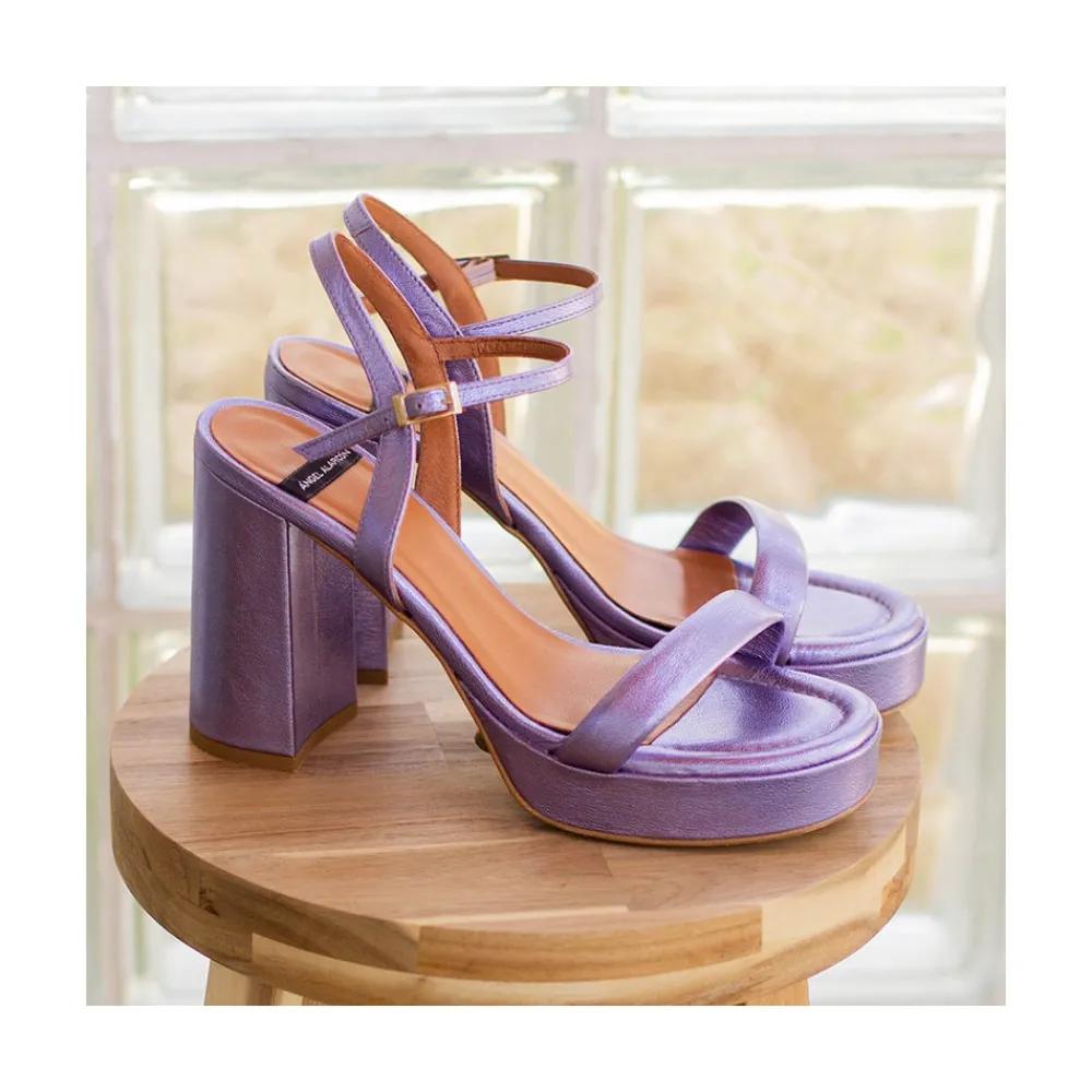 ANGEL ALARCON Mandy - Leather Sandals With Platform & High Heels<Vrouwen Metallized Shoes