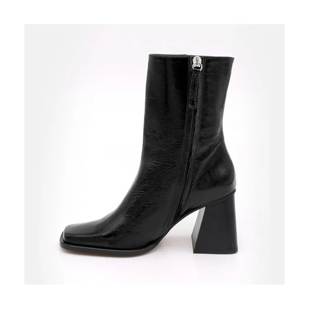 ANGEL ALARCON Oconnor - Shiny Leather Ankle Boots With Zipper & Block Heel<Vrouwen Boots And Booties