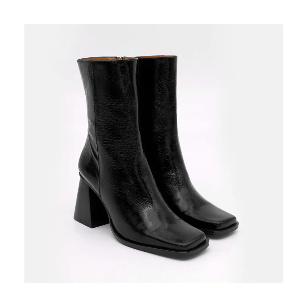 ANGEL ALARCON Oconnor - Shiny Leather Ankle Boots With Zipper & Block Heel<Vrouwen Boots And Booties
