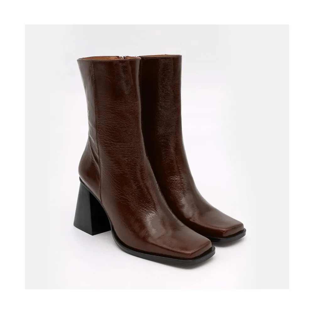 ANGEL ALARCON Oconnor - Shiny Leather Ankle Boots With Zipper & Block Heel<Vrouwen Boots And Booties