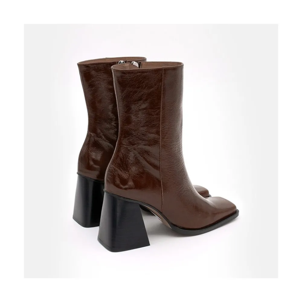 ANGEL ALARCON Oconnor - Shiny Leather Ankle Boots With Zipper & Block Heel<Vrouwen Boots And Booties