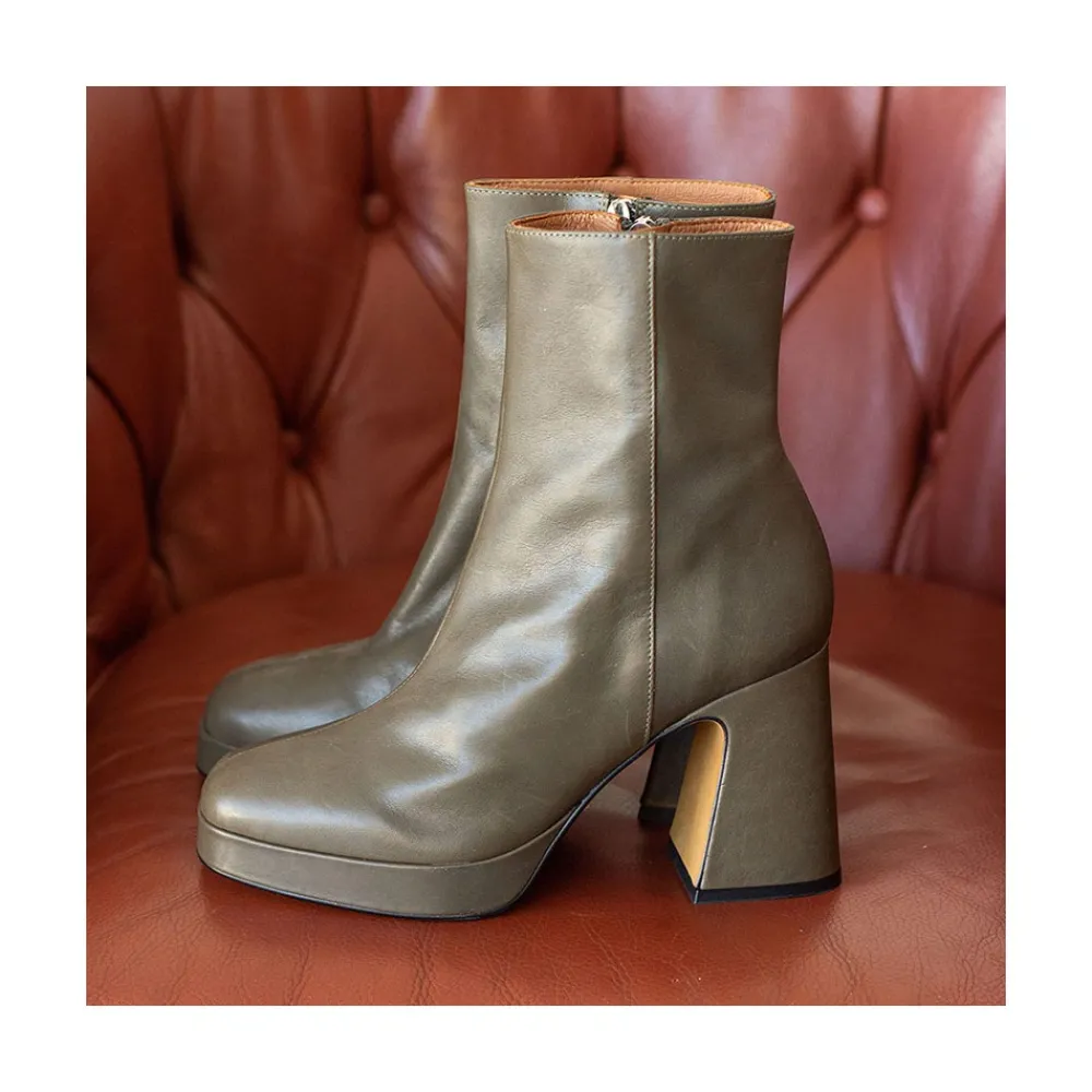 ANGEL ALARCON Olwen - Leather Booties With Block Heel And Platform<Vrouwen Heeled Shoes