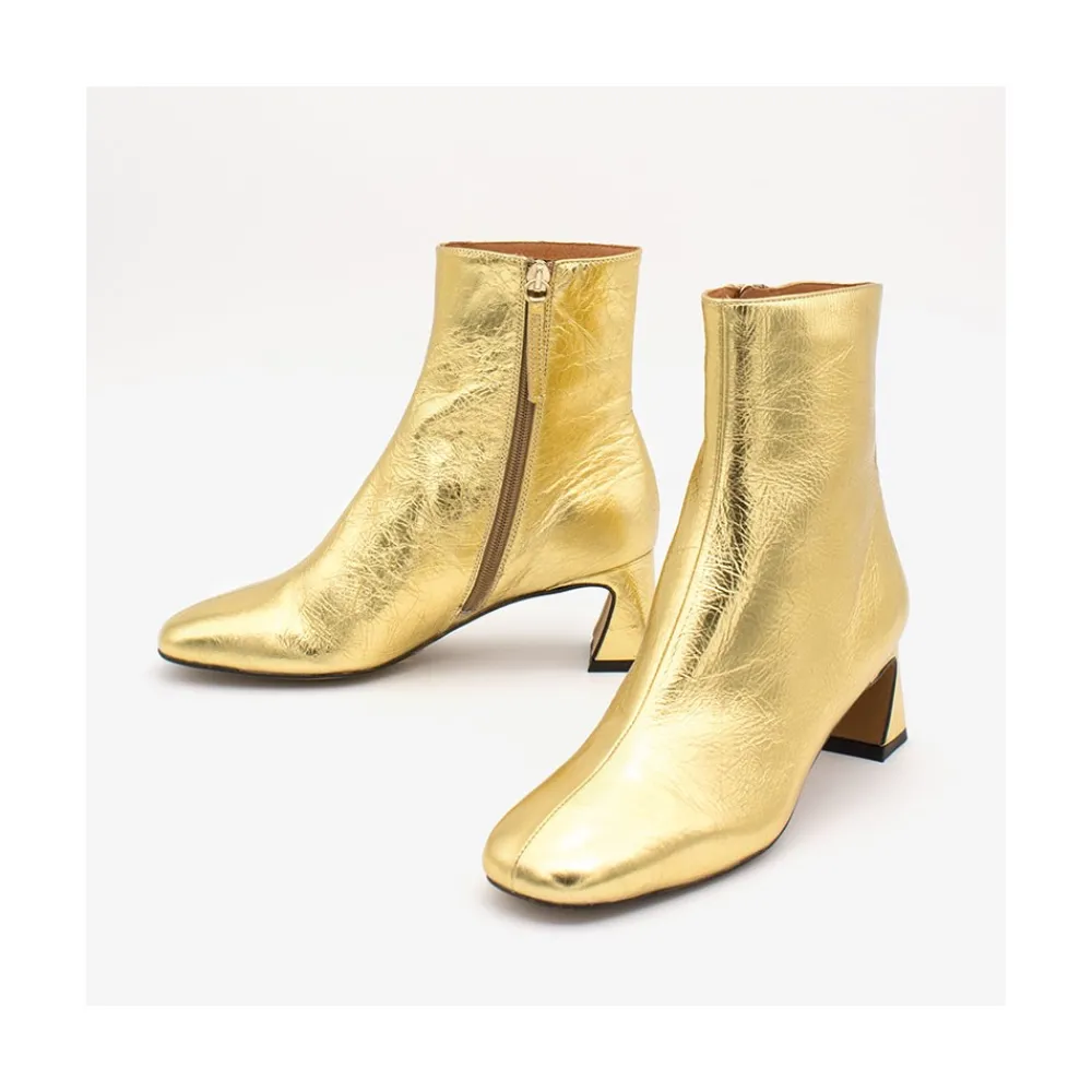 ANGEL ALARCON Parsons - Women S Metallized Leather Booties With Comfortable Low Heels<Vrouwen Metallized Shoes