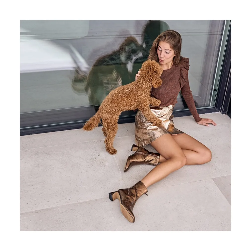 ANGEL ALARCON Parsons - Women S Metallized Leather Booties With Comfortable Low Heels<Vrouwen Metallized Shoes