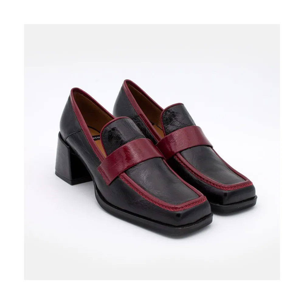 ANGEL ALARCON Peggy - Duotone Shiny Leather Women S Moccasin With Block Heel<Vrouwen Moccasins