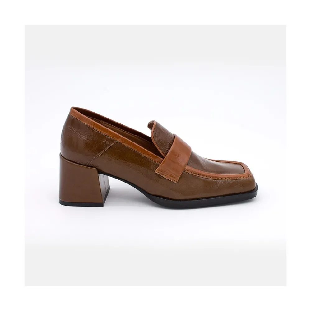 ANGEL ALARCON Peggy - Duotone Shiny Leather Women S Moccasin With Block Heel<Vrouwen Moccasins