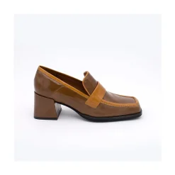 ANGEL ALARCON Peggy - Duotone Shiny Leather Women S Moccasin With Block Heel<Vrouwen Moccasins