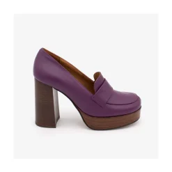 ANGEL ALARCON Petra - Women S Leather Moccasins With Wood Block High Heel And Platform<Vrouwen Heeled Shoes