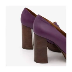 ANGEL ALARCON Petra - Women S Leather Moccasins With Wood Block High Heel And Platform<Vrouwen Heeled Shoes