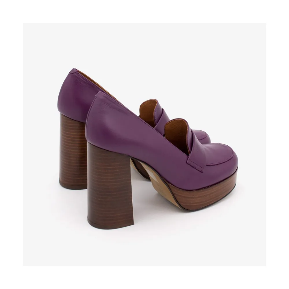 ANGEL ALARCON Petra - Women S Leather Moccasins With Wood Block High Heel And Platform<Vrouwen Heeled Shoes