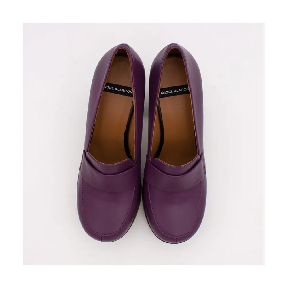 ANGEL ALARCON Petra - Women S Leather Moccasins With Wood Block High Heel And Platform<Vrouwen Heeled Shoes