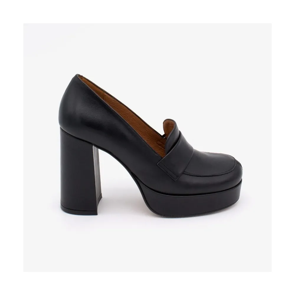ANGEL ALARCON Petra - Women S Leather Moccasins With Block High Heel And Platform<Vrouwen Heeled Shoes