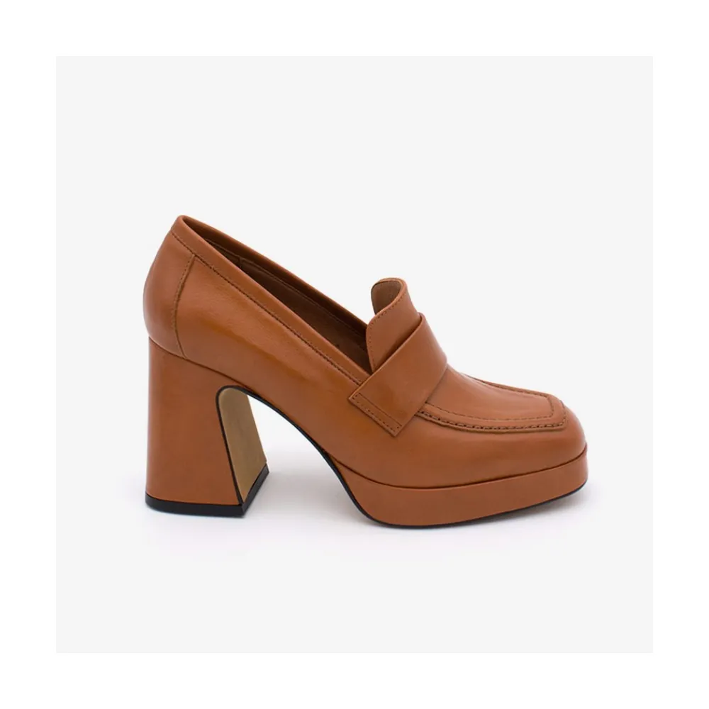 ANGEL ALARCON Pinay - Leather Women S Moccasin With Block Heel And Platform<Vrouwen Heeled Shoes