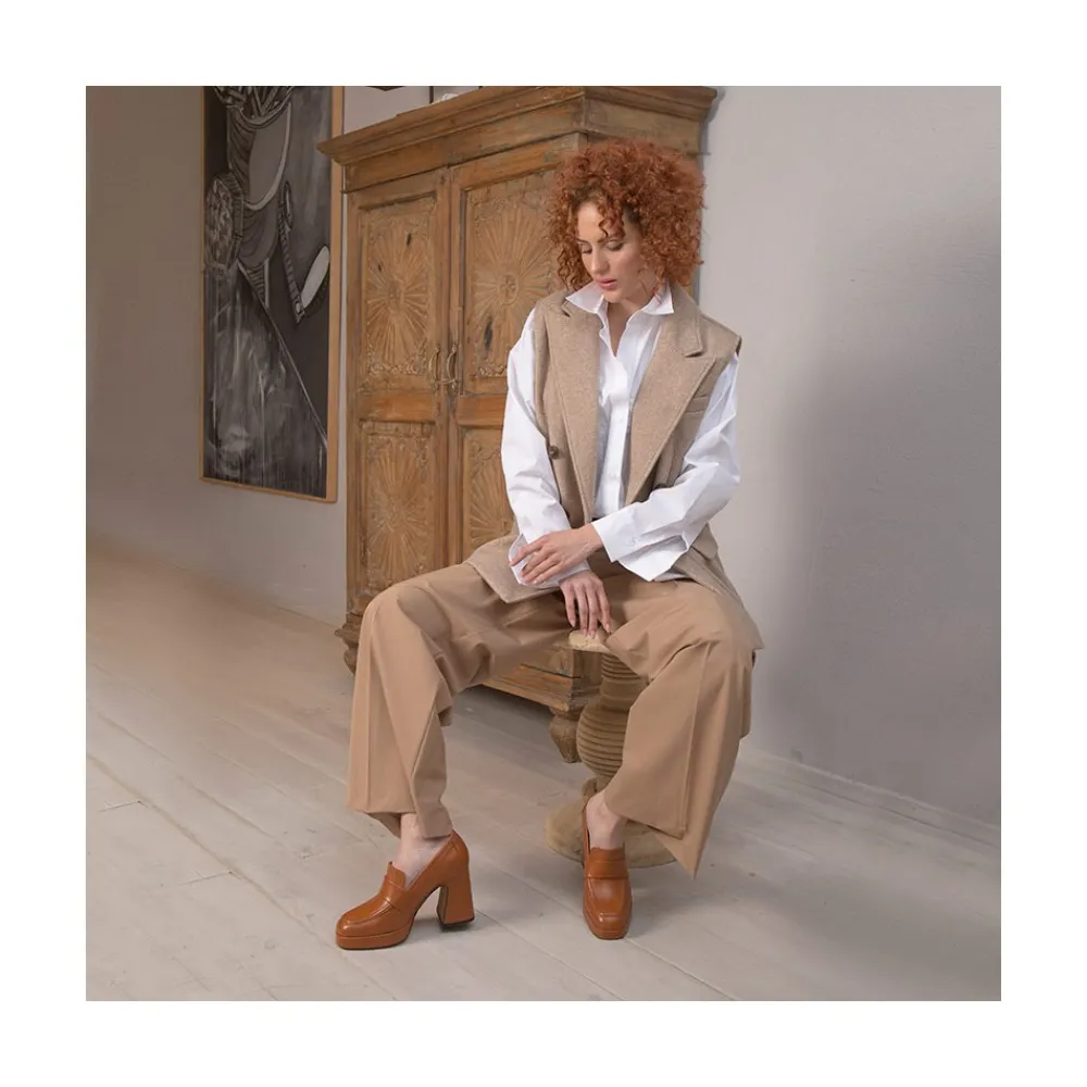 ANGEL ALARCON Pinay - Leather Women S Moccasin With Block Heel And Platform<Vrouwen Heeled Shoes