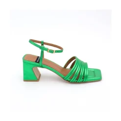 ANGEL ALARCON Roberts - Metallized Leather Strap Sandals With Medium Heel<Vrouwen Sandals