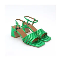 ANGEL ALARCON Roberts - Metallized Leather Strap Sandals With Medium Heel<Vrouwen Sandals