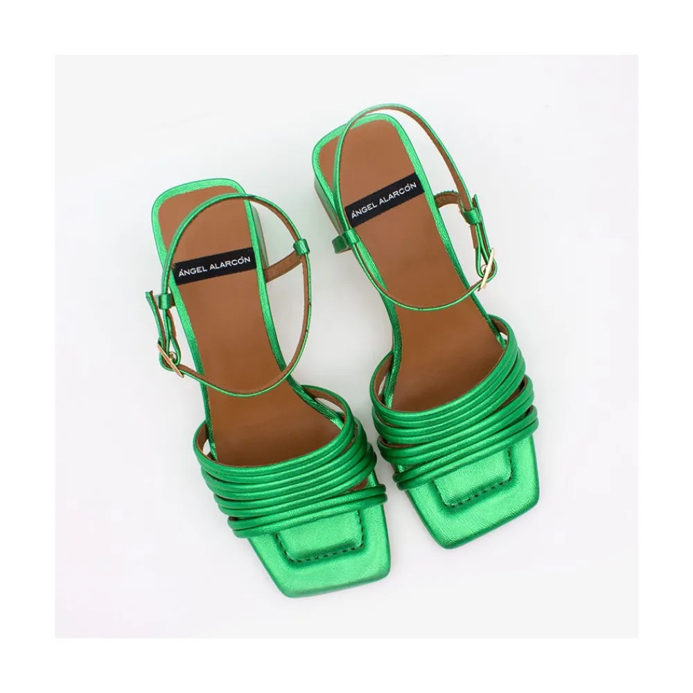 ANGEL ALARCON Roberts - Metallized Leather Strap Sandals With Medium Heel<Vrouwen Sandals