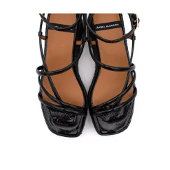 ANGEL ALARCON Shirelles - Patent Leather Sandals With Raffia Wedge<Vrouwen Sandals