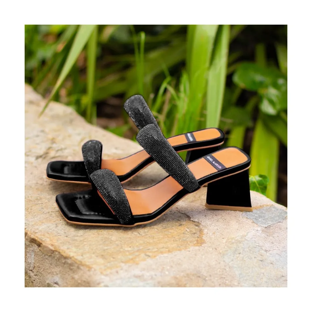ANGEL ALARCON Sophie - Padded Sandal With Crystals And Triangular Heel<Vrouwen Metallized Shoes