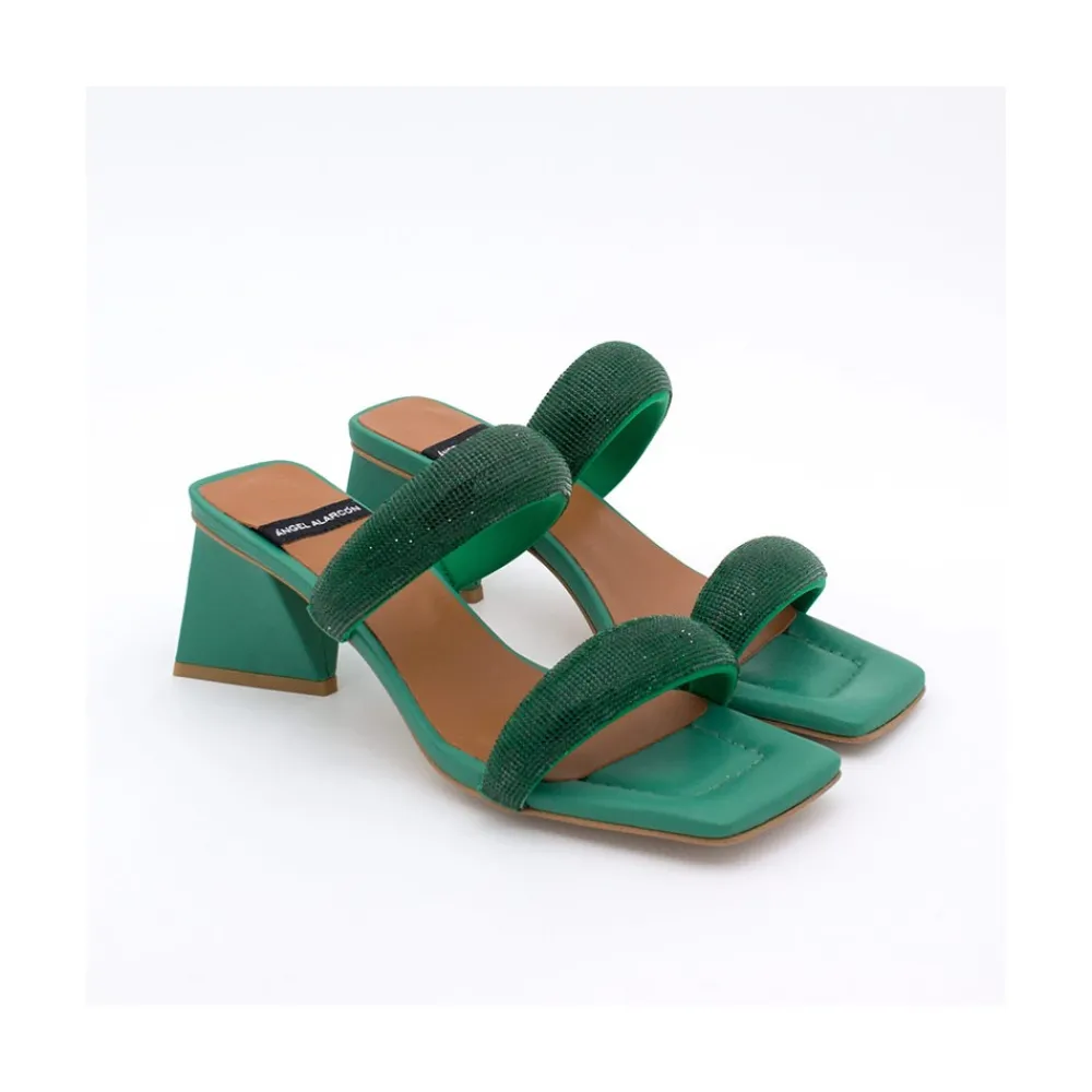 ANGEL ALARCON Sophie - Padded Sandal With Crystals And Triangular Heel<Vrouwen Metallized Shoes